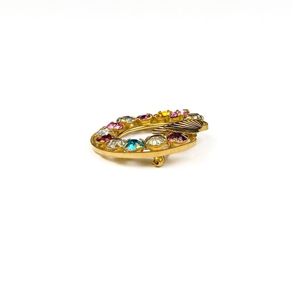 Vintage Brooch Curtis Creation CC Pin Color Rhinestones Heart Accent 1/20 12K GF - Picture 2 of 6